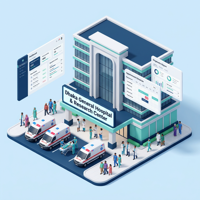 Digital Hospital Management Illustration